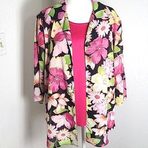 Gloria Lance Coordinated Blouse & Cami, Pink, Yellow, Green Flowers, Size 2X
